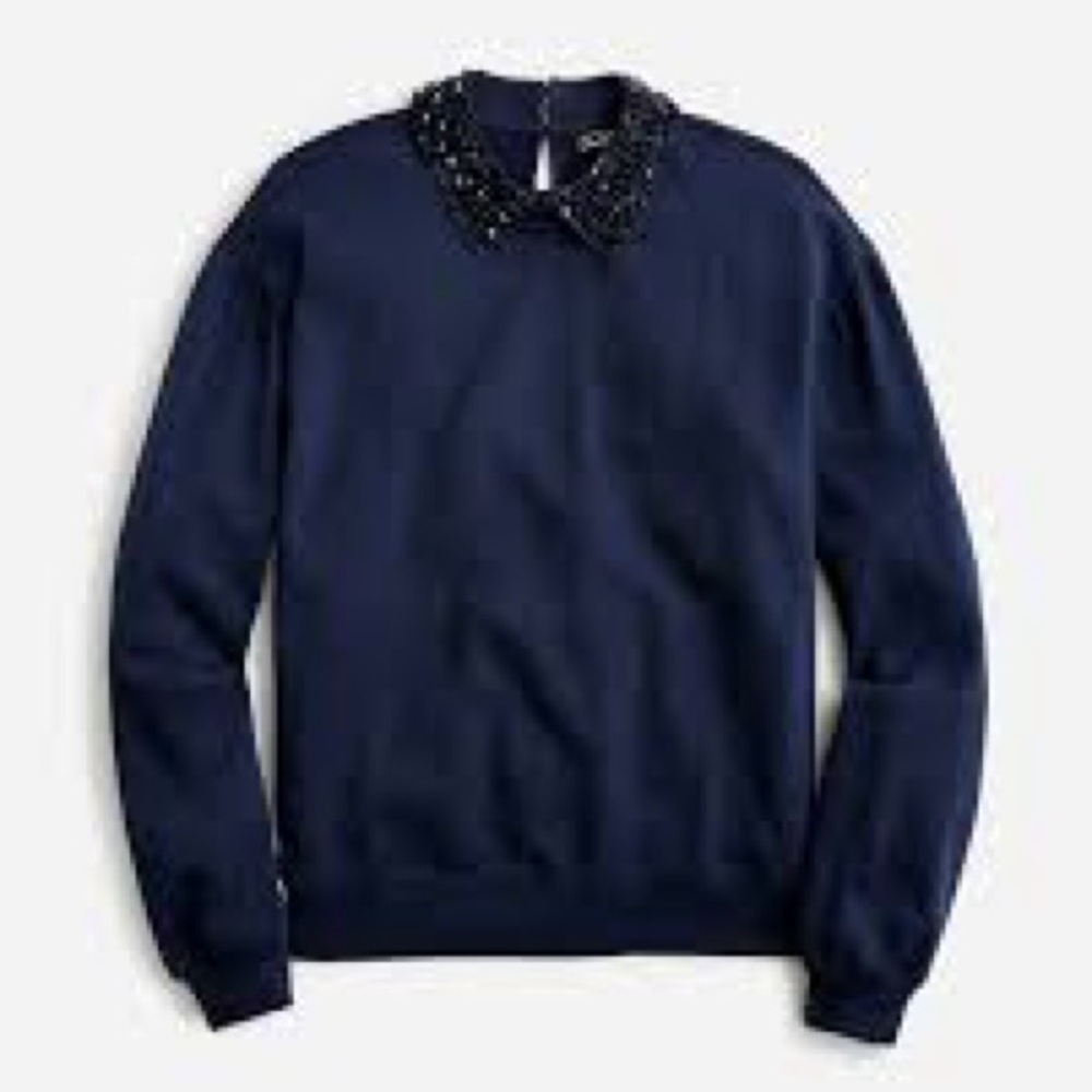 J. Crew Navy Sequin Peter Pan Collar Sweater